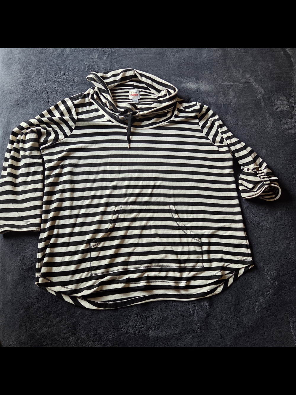 Ruby Rd. Striped Hooded Top - Black & Cream